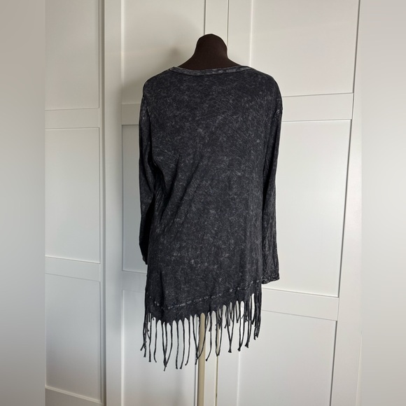 Jess & Jane Mineral Wash Fringed Hem Lagenlook top tunic - Picture 7 of 8